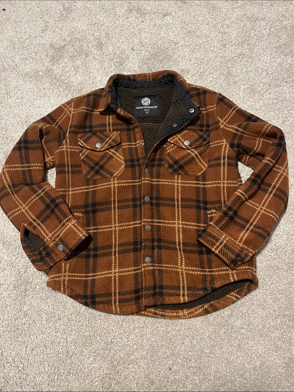 Weatherproof Brown Plaid Sherpa-Shirt Jacket
